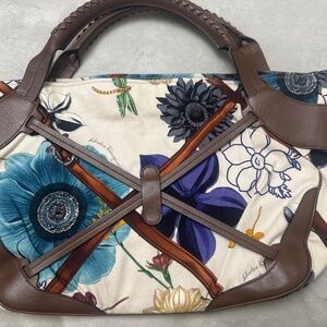 Salvatore Ferragamo rare tote bag with a floral and equestrian-themed print.
